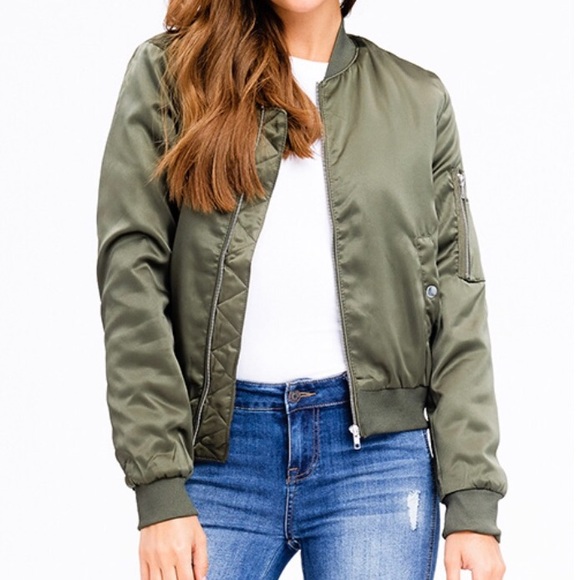 Military Green Cropped Bomber Jacket - Picture 2 of 8